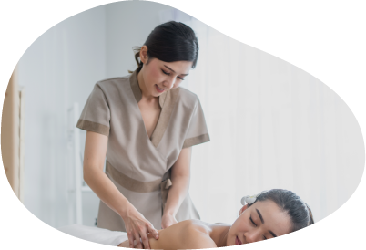 Massage therapist treating a client.