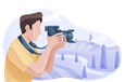 Photographer taking a picture of a landscape.