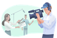 Video production set with person filming in the foreground.