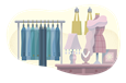 Clothing, jewelry, and other items in an appraiser's shop.