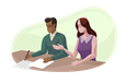 Career coach assisting a potential employee with paperwork.