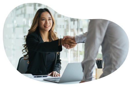 Employment agency employee greeting a client.
