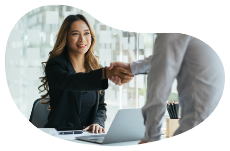 Employment agency employee greeting a client. Employment agency employee greeting a client.