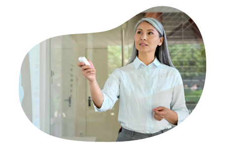 Executive coach presenting a digital slideshow.