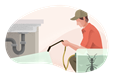 An exterminator applying pesticide treatment to a client's property 