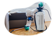 Pest control professional treating a home with chemicals.