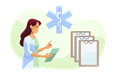 Woman working with clipboards in a medical office.