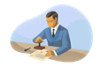 Notary public stamping a document.