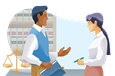 A process server delivering a document to a person holding a pencil.