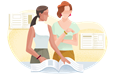Two women working in publishing office.