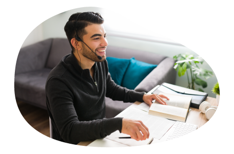 Translator helping a client on the phone. Translator helping a client on the phone.