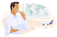 Travel agent on a headset talking to a client.