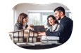 Mortgage broker reviewing housing information at a table with clients.