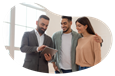 Real estate agent reviewing housing information with two clients.