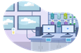 Computers, monitors, and other products in an electronics store.