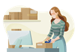 Online retailer packing items into a box.