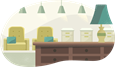 Chairs, lamps, and other furniture on display.