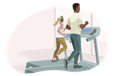 Two people running on adjacent treadmills.