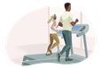 Two people running on adjacent treadmills.