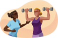Personal trainer coaching a person lifting weights.