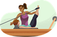 Pilates instructor coaching a student.