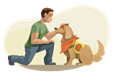 Man petting a therapy dog.