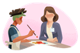 Art therapist helping a teenager create a painting.