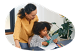 Therapist guiding a child to express their feelings through art.