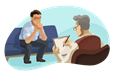 Mental health counselor speaking with male client.