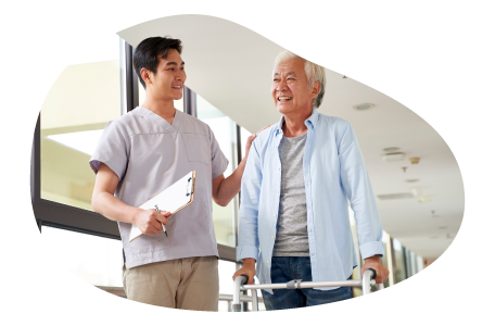 Occupational therapist helping rehabilitate a client in a facility.