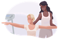 A rehabilitation counselor helps a patient with their balance.