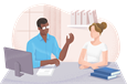 A school guidance counselor speaking with a high school student.