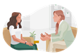 Social worker speaking with female client.