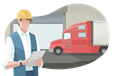 Freight broker standing in front of truck.