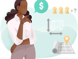 Business woman calculating costs of insurance.