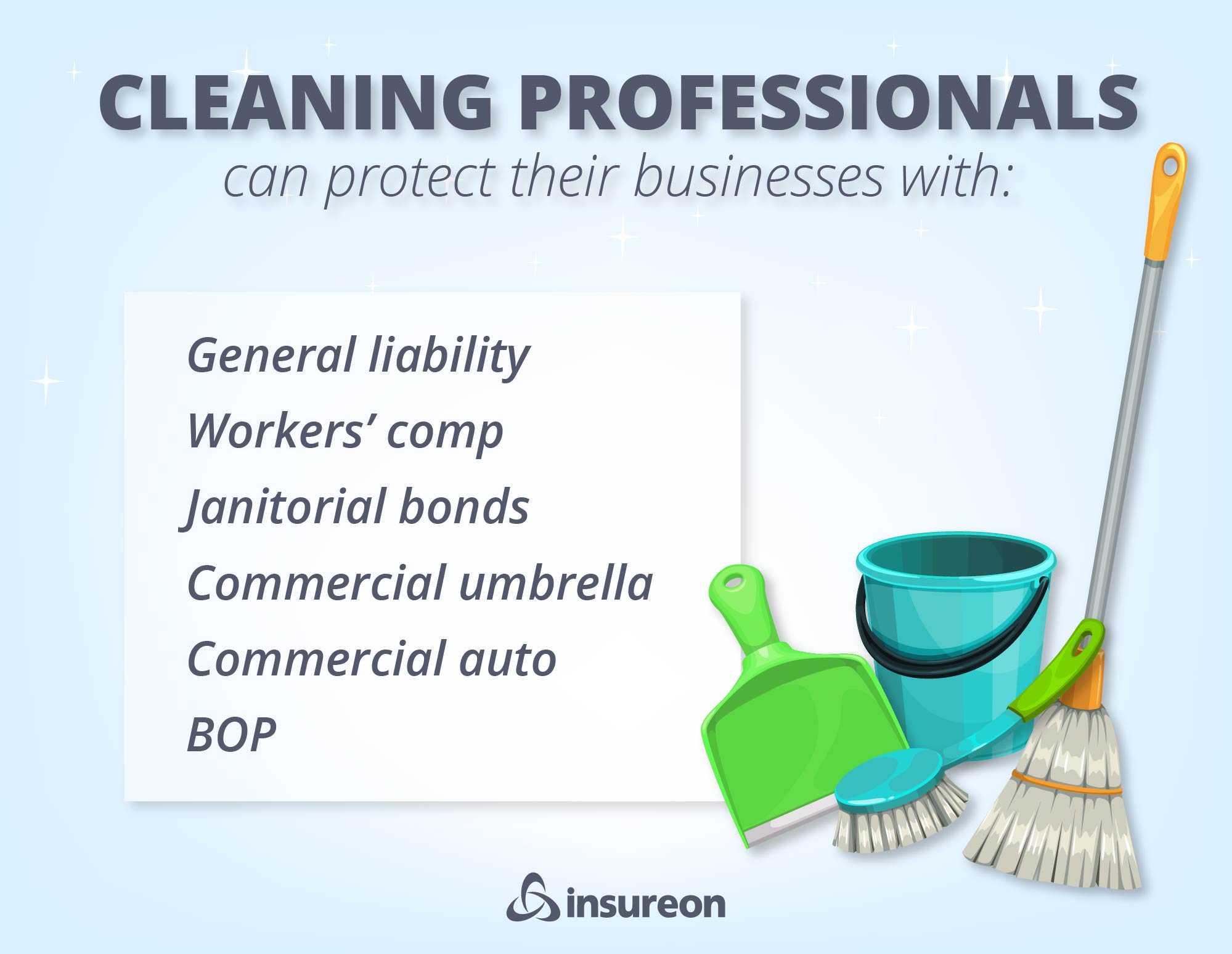 Recommended insurance policies for cleaning service businesses graphic.