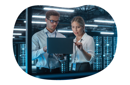 A small business owner discussing their cyber liability policy with a client