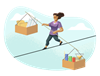 Person balancing two boxes on a tightrope.