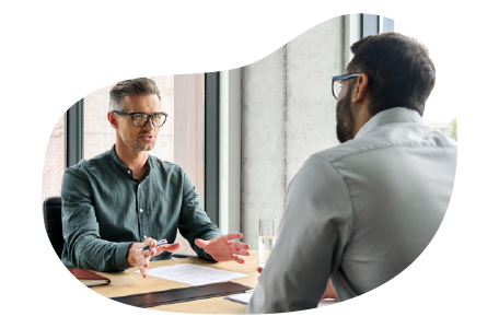 A small business owner showing proof of fidelity bonds to a client