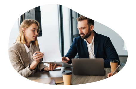 A small business owner showing proof of license bonds to a potential client