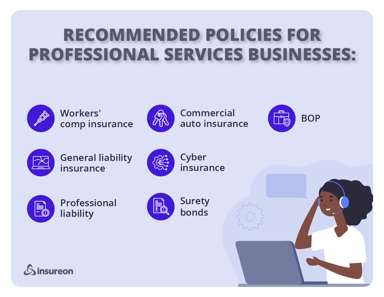 Recommended insurance policies for professional services businesses graphic.