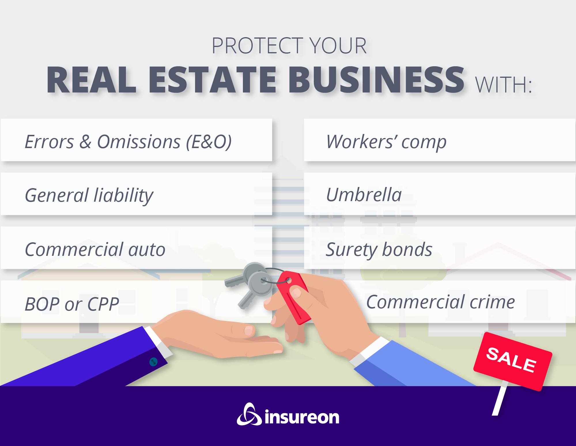 Recommended insurance coverage for real estate businesses graphic. Recommended insurance coverage for real estate businesses graphic.