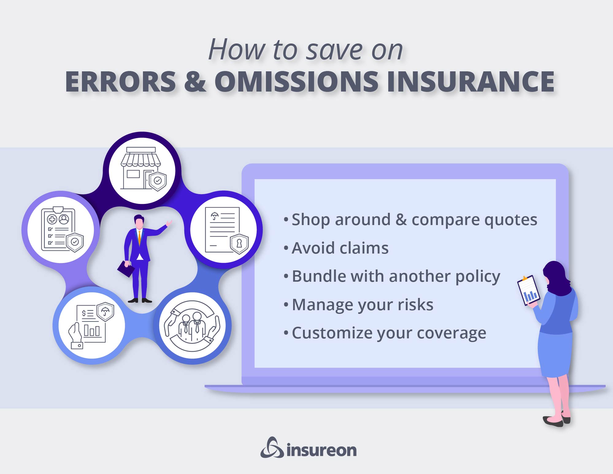 How to save on errors and omissions (E&O) insurance graphic. How to save on errors and omissions (E&O) insurance graphic.