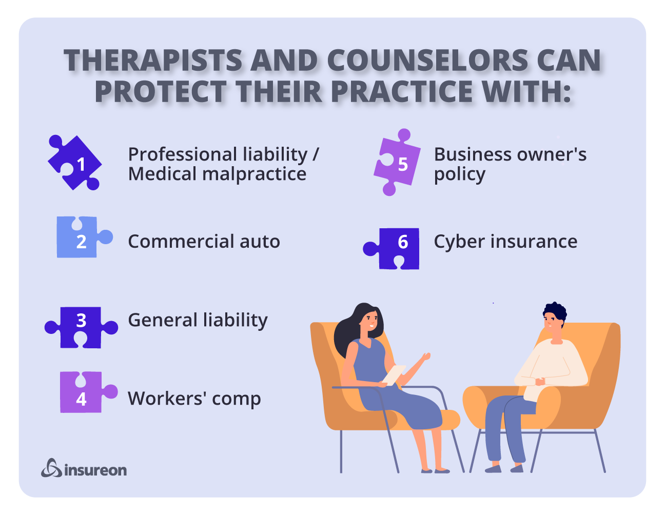 Recommended insurance policies for therapists and counselors.