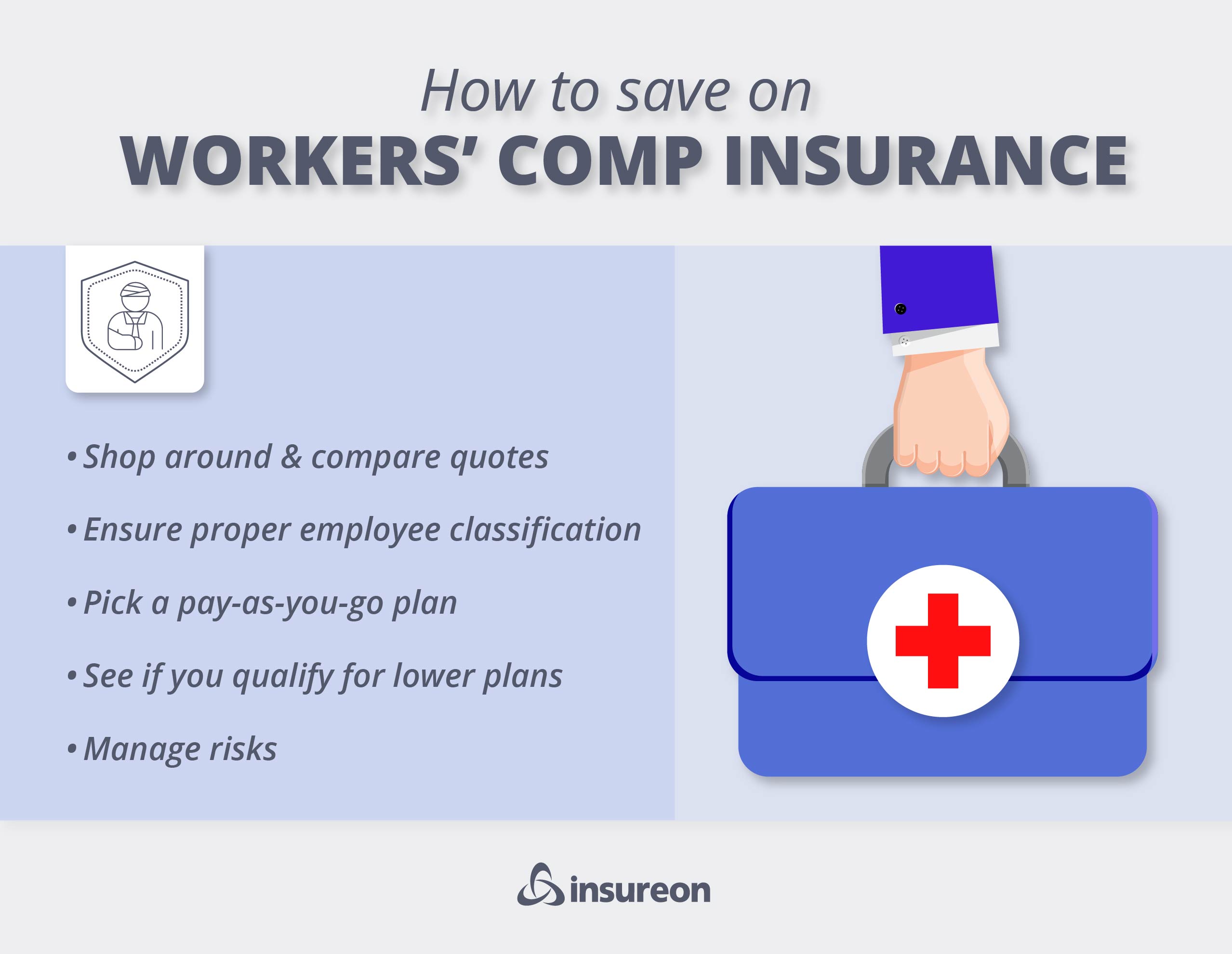 How to save on workers' compensation insurance graphic.