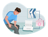 Injured worker with icons representing medical treatment and bills.