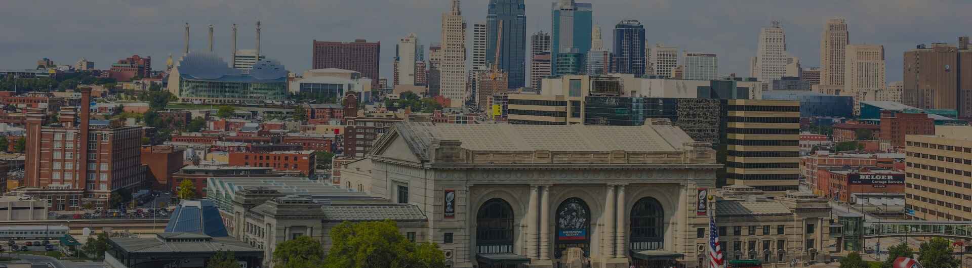 The Kansas City skyline and Union Station. The Kansas City skyline and Union Station.