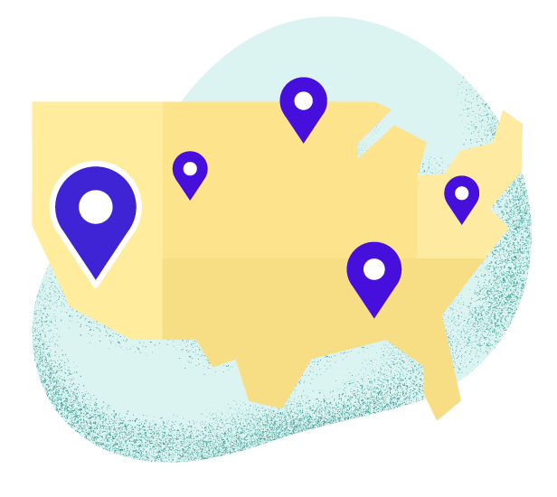 Map of United States with select cities pointed out