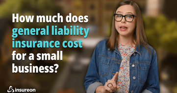 Person pointing next to the words "How much does general liability insurance cost for a small business?"