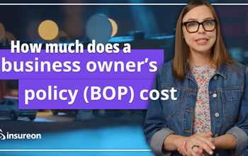 Person standing next to the words "How much does a business owner's policy (BOP) cost"